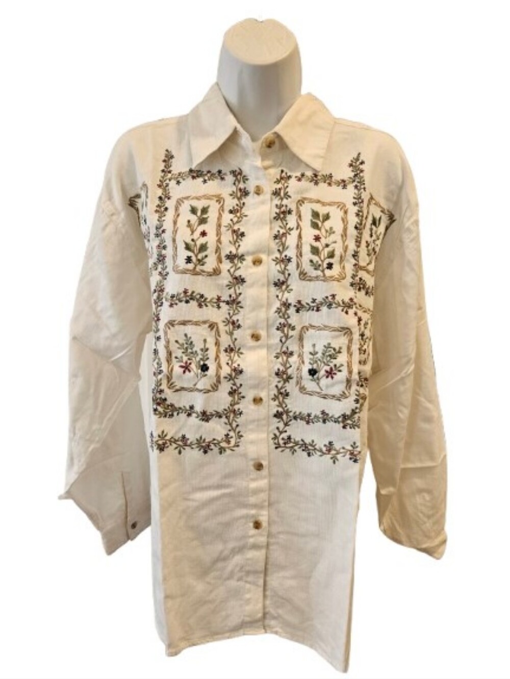 Vintage Bedford Fair Embroidered Cotton Button Up Top Size M Boho Cottagecore
